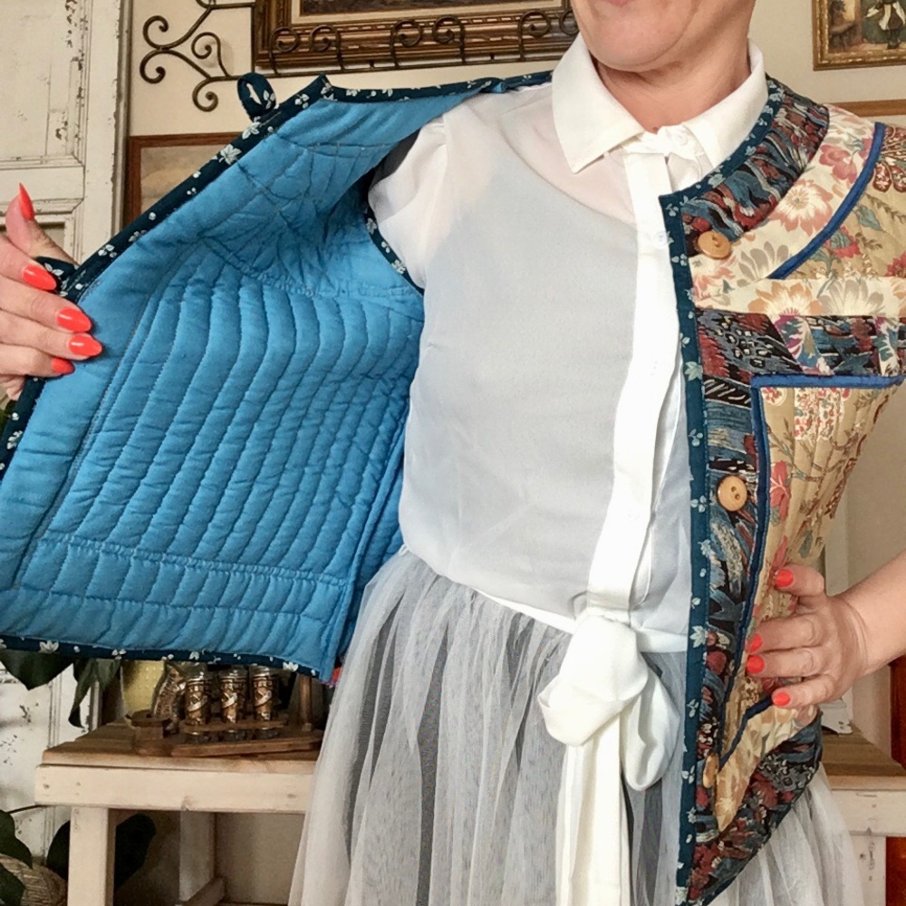Vintage Handmade Quilted Boho Festival Patchwork Vest - Picture 6 of 7